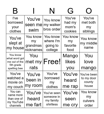 Sylvi's pals Bingo Card