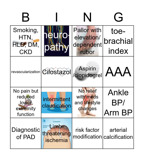 PAD bingo Card