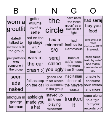 Party Rules Bingo Card