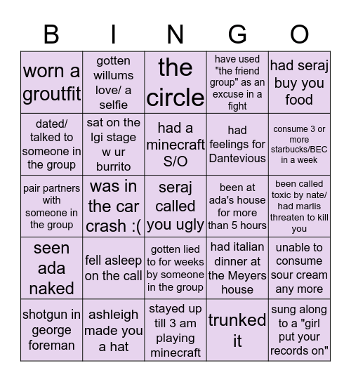 Party Rules Bingo Card