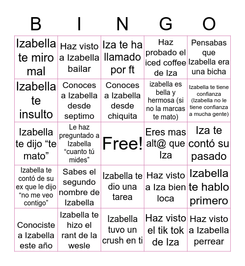 Izabella’s Bingo Card