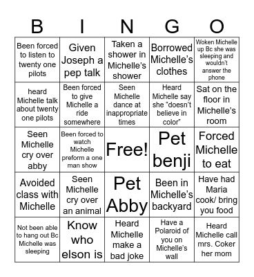 Being Friends With Michelle Bingo Card