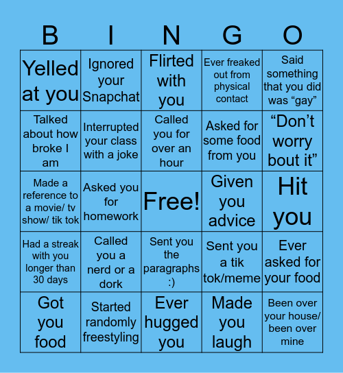 Jordan’s Bingo Card