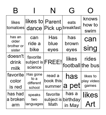 Getting to Know You Bingo Card