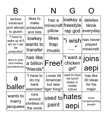 Adam bingo Card