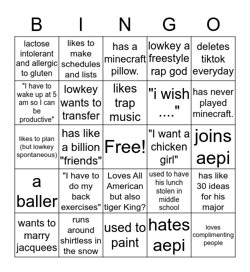 Adam bingo Card