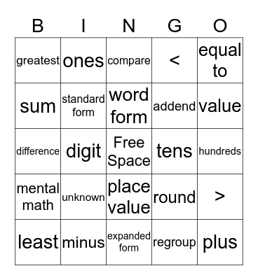 MATH WORD BINGO Card