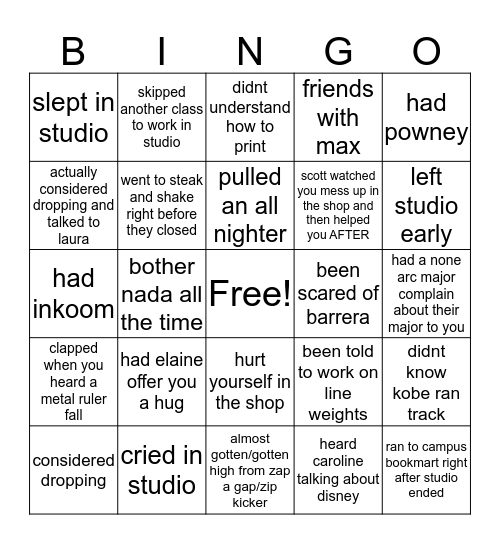 MSSTATE ARCH 1ST YEAR Bingo Card