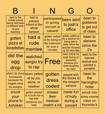 Stevens Kid Bingo Card