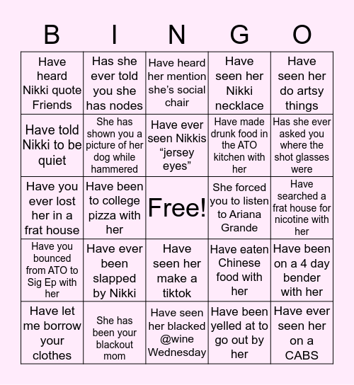 Nikki's Bingo !! Bingo Card