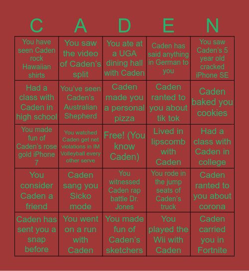 Caden Bingo! 😤😤 Bingo Card