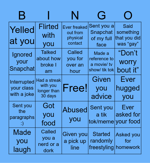 Jordan’s Bingo Card