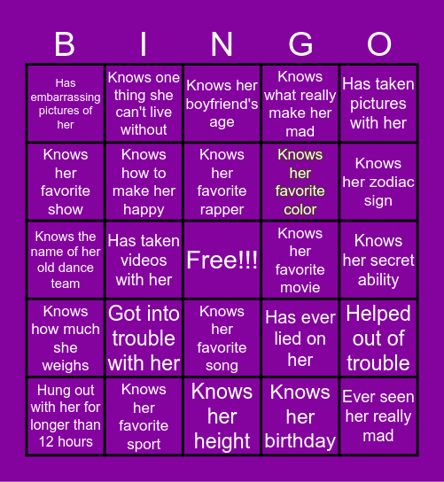 Noochie's Bingo Card