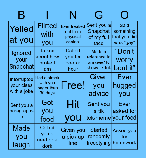 Jordan’s Bingo Card