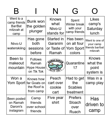 Camp Ramah Darom Bingo Card