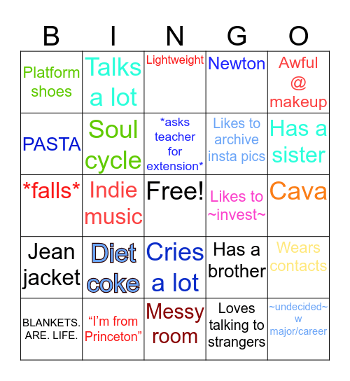 Sally’s Bingo Card