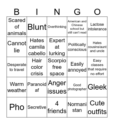 Anita bingo Card