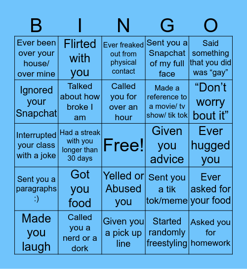 Jordan’s Bingo Card