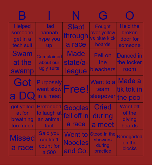 CT Swim & Dive BINGO Card