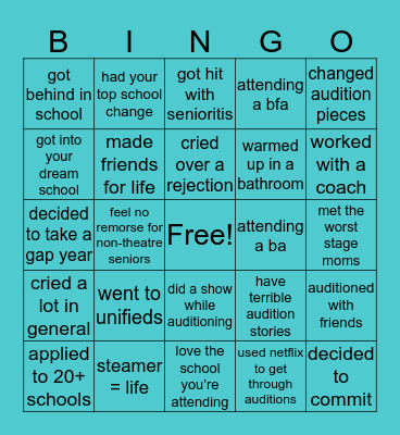 MT Class of ‘24 Audition Season Bingo Card