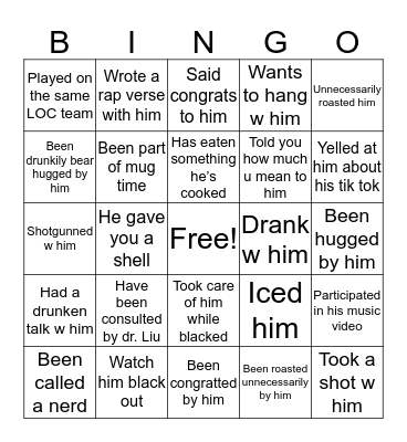 Being friends with Evan Bingo Card