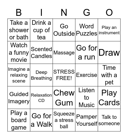 Managing Stress Bingo Card