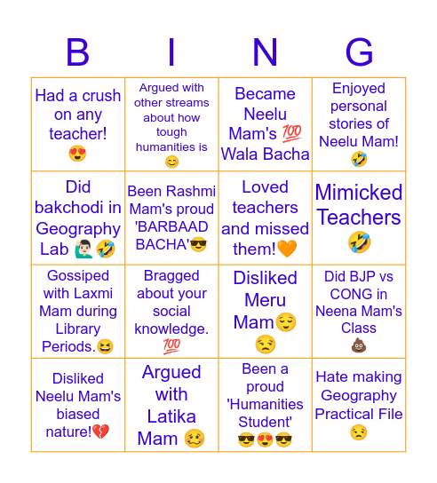 D.L.D.A.V.S.B. Humanities!😎 Bingo Card