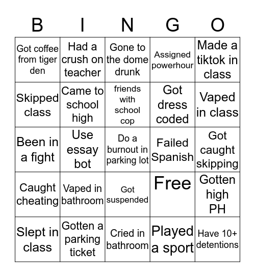 Cedar Falls high school bingo! Bingo Card