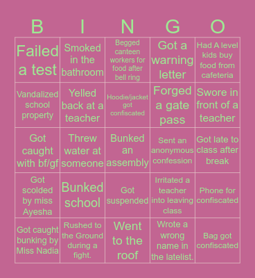 BSS PECHS CAMPUS Bingo Card