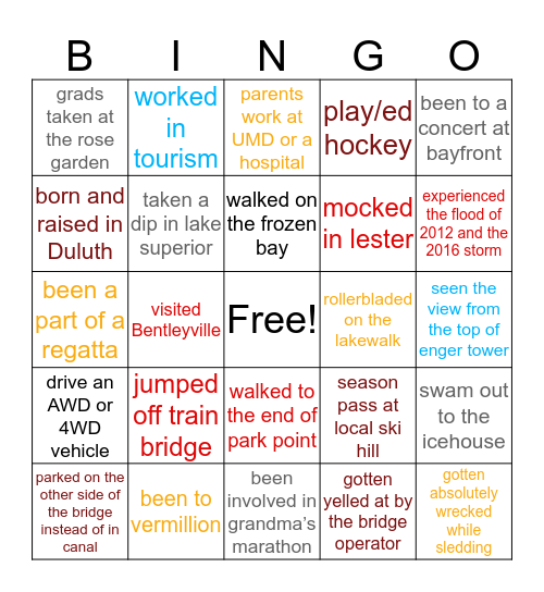 DULUTH BINGO Card