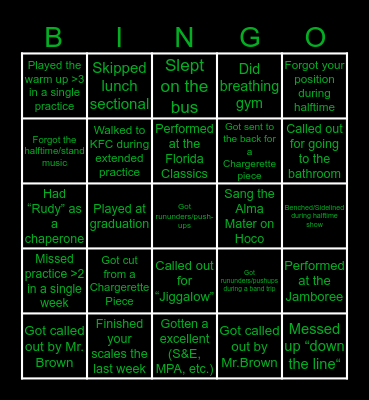 Chargersonic Band Bingo Card