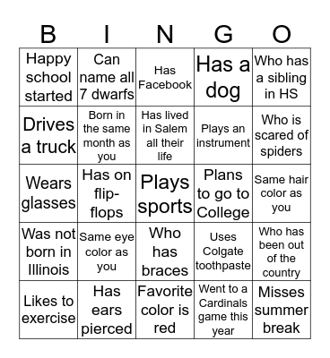 Mrs. Thackrey's BINGO Card