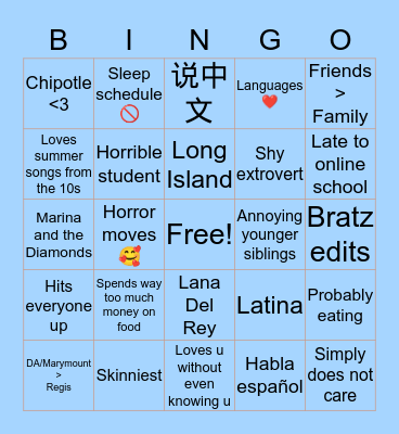 Ron-a Del Rey Bingo Card