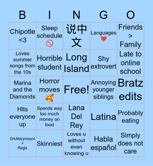 Ron-a Del Rey Bingo Card