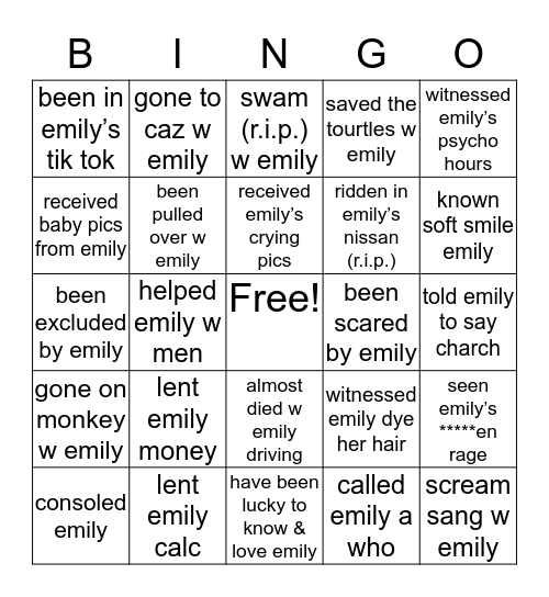 EMILY Bingo Card