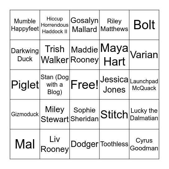 Amanda's Favorite Characters Bingo Card