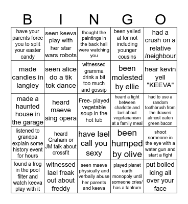 O'Brien family bingo Card