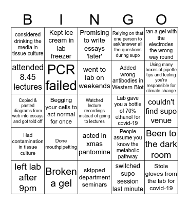 Biochemistry Bingo Card