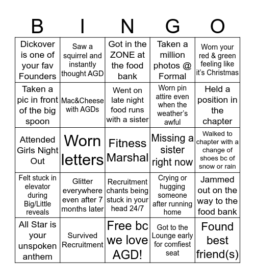 Alpha Gamma Delta Bingo Card