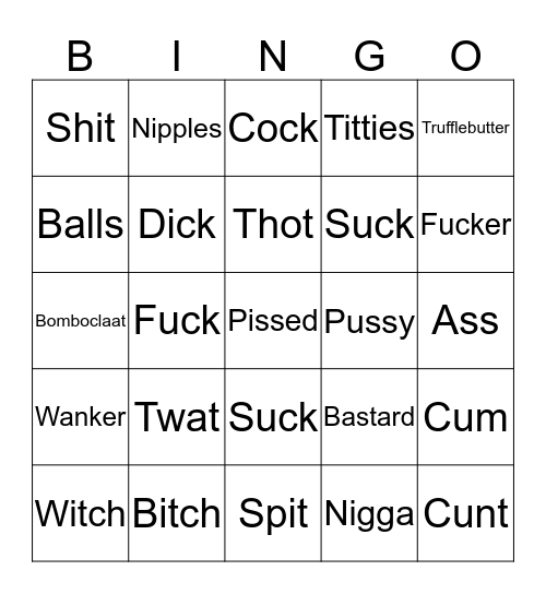 Naughty Words Card 9 Bingo Card