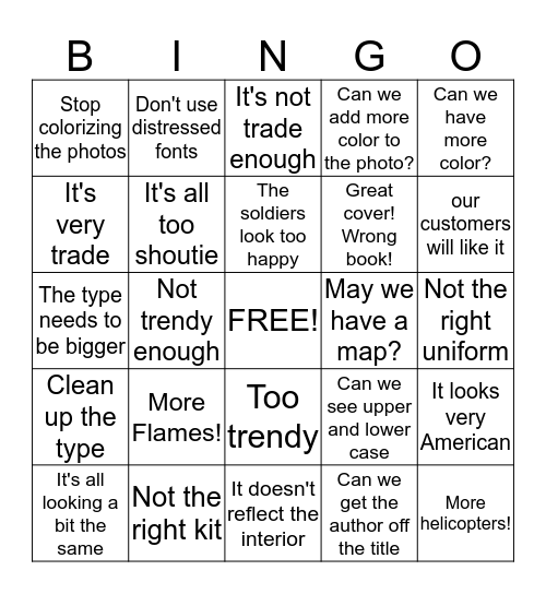 Cover Design Bingo Card