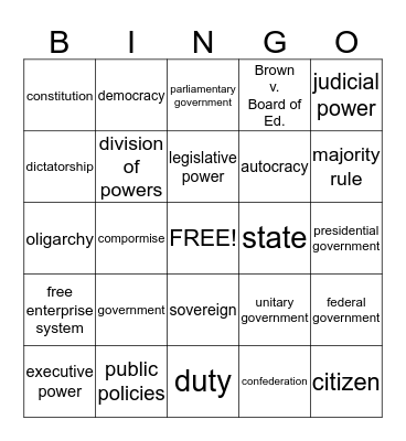 Government Chapter 1 Bingo Card