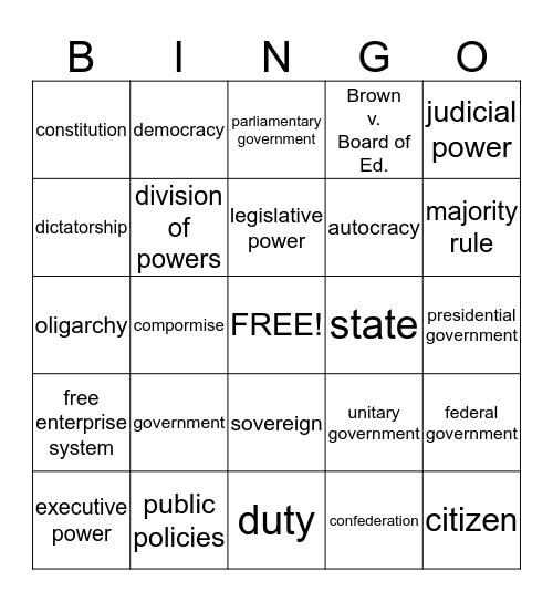 Government Chapter 1 Bingo Card