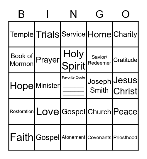 General Conference Bingo Card