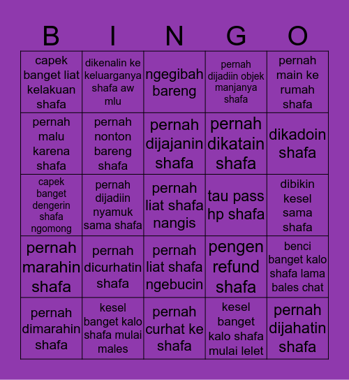 bingo bersama saplul Bingo Card