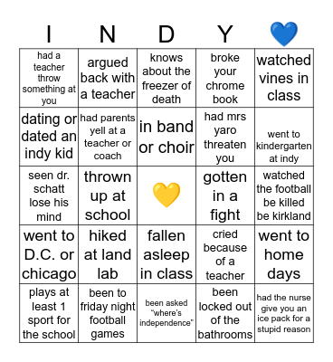 Independence Bingo Card