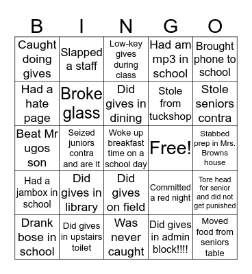 Aic legends Bingo Card