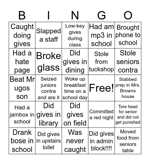 Aic legends Bingo Card