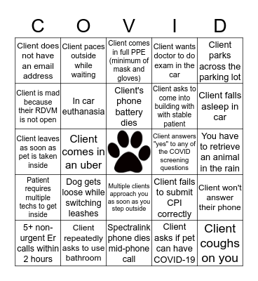 Veterinary COVID-19 Bingo Card