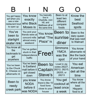 East side Clt Bingo Card